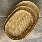 Flat bamboo tray basket in set of 3