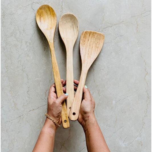 Long Bare Wooden Spoons Set