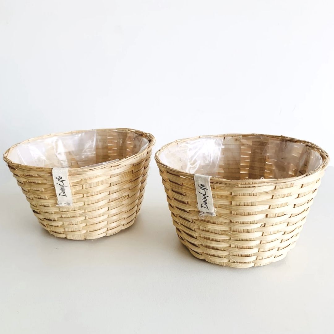 Plastic lined Bamboo Bucket Basket