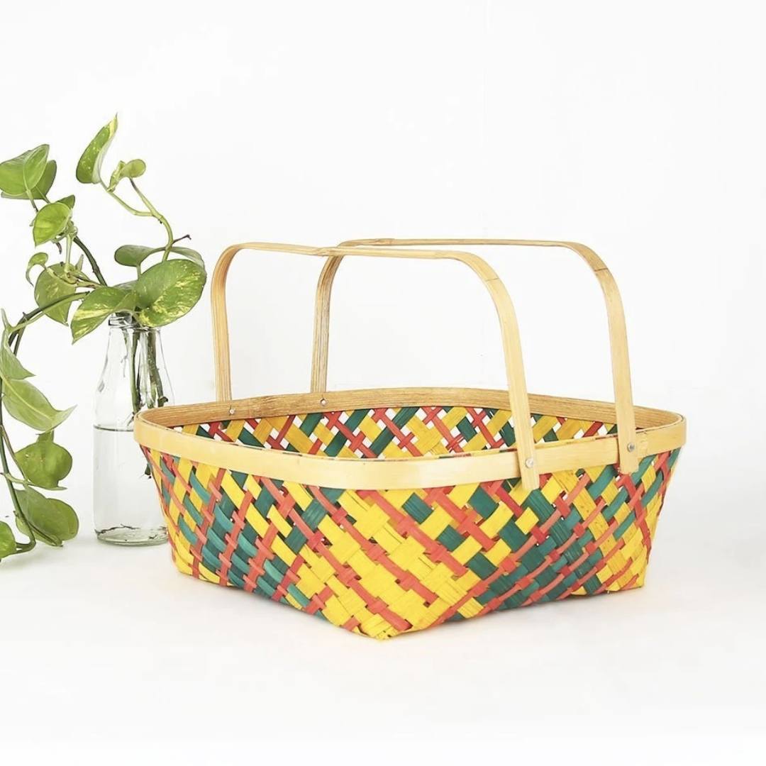 Multicolour Natural Bamboo Square Caddy.