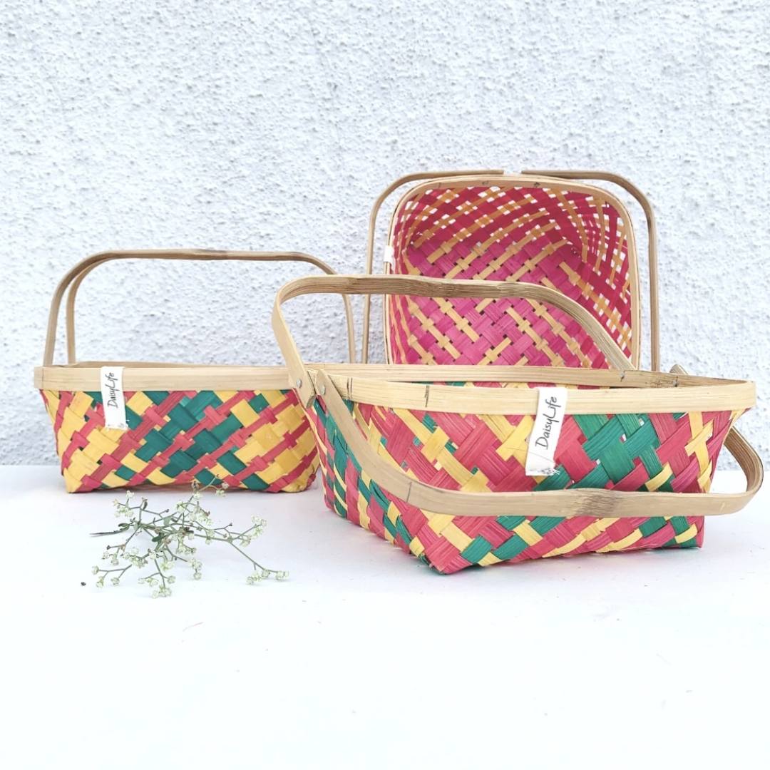 Multicolour Natural Bamboo Square Caddy.