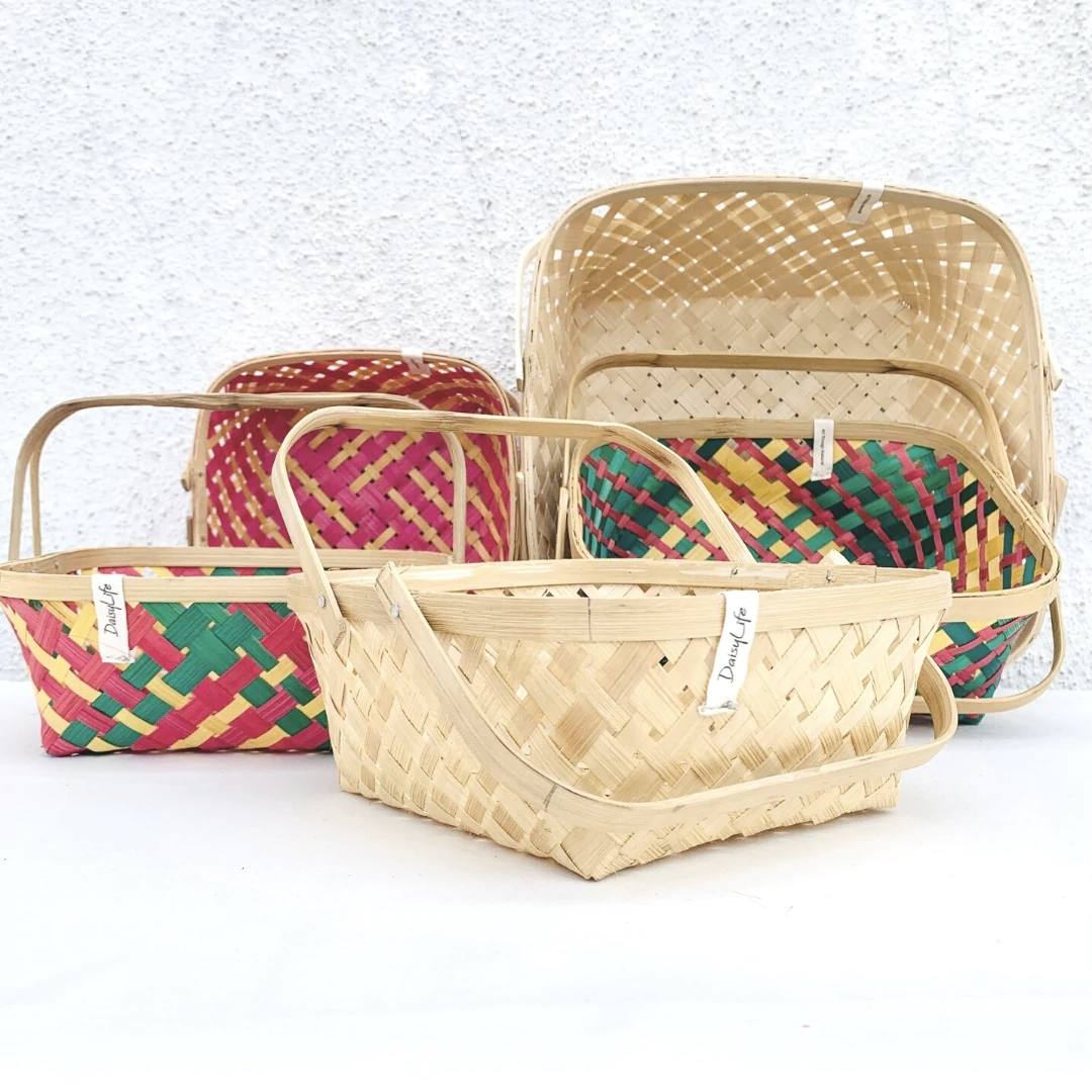 Multicolour Natural Bamboo Square Caddy.