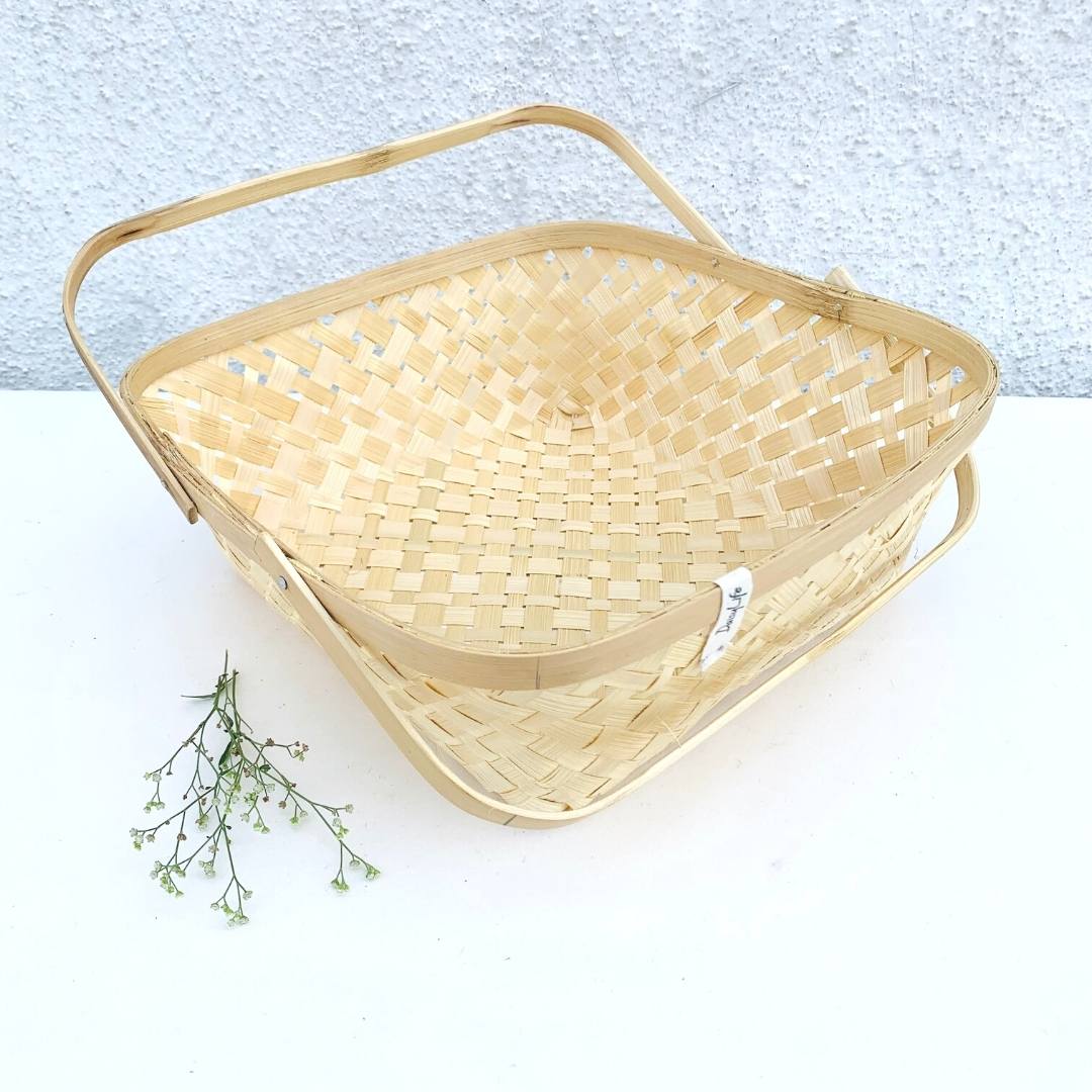 Natural Bamboo Square Caddy with wild flowers kept on side