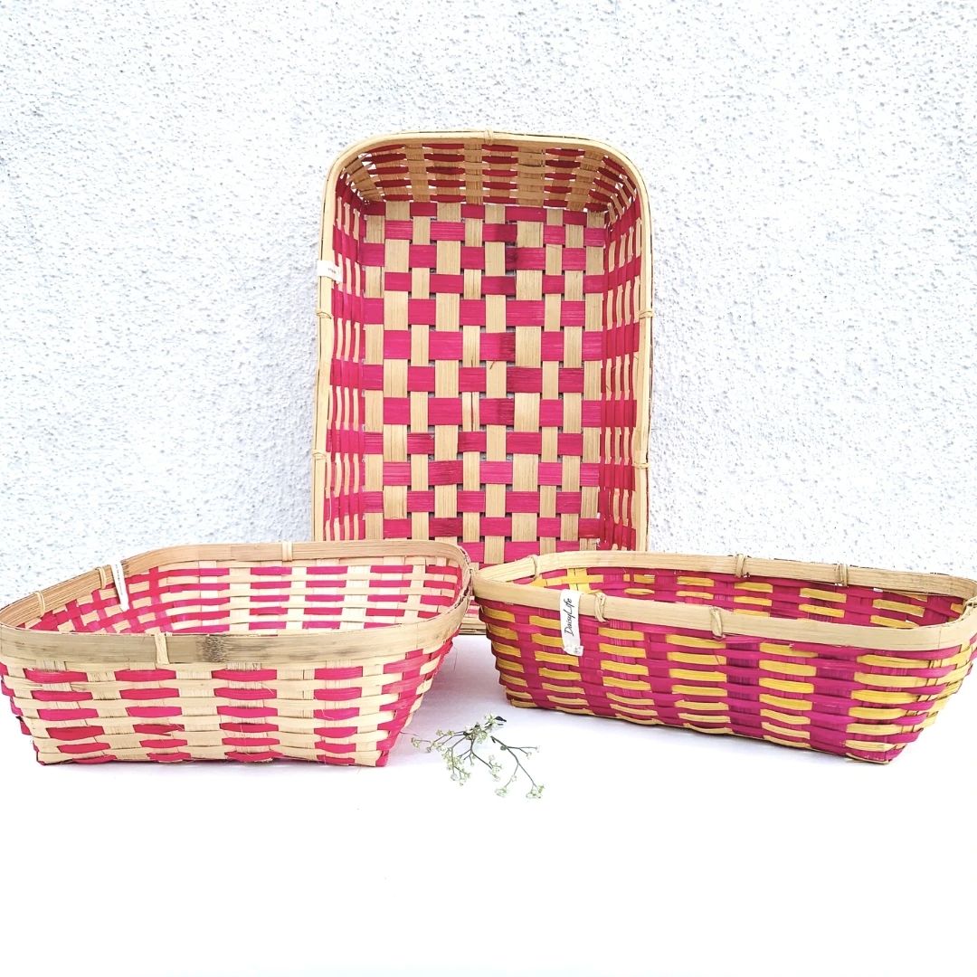Pink Bamboo Tray Gift Basket Set
