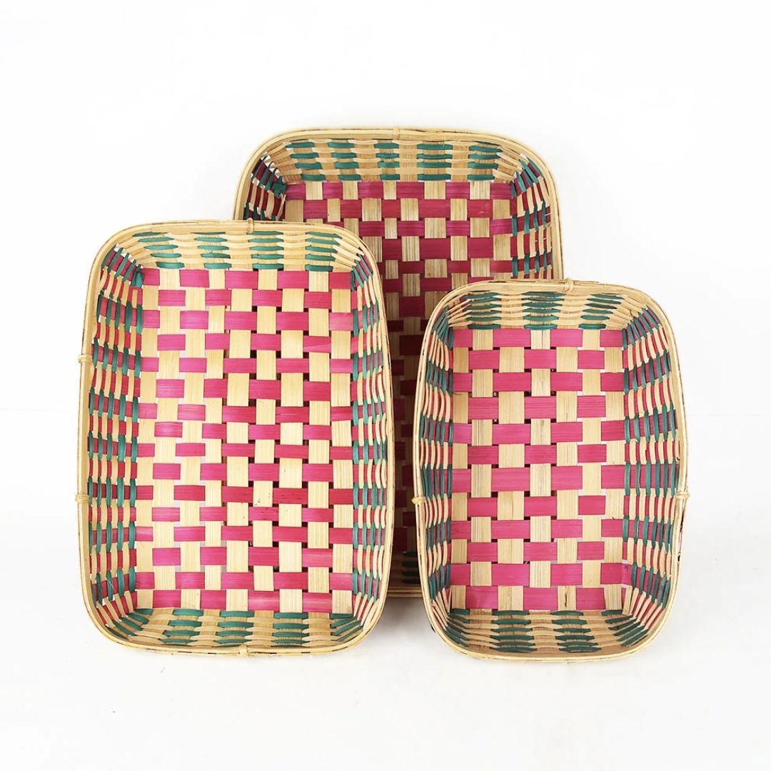 Bamboo Tray Gift Basket Set of 3