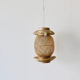 Finely woven natural bamboo lampshade.