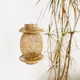 Finely woven natural bamboo lampshade.
