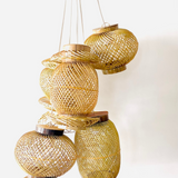 Finely woven natural bamboo lampshade.