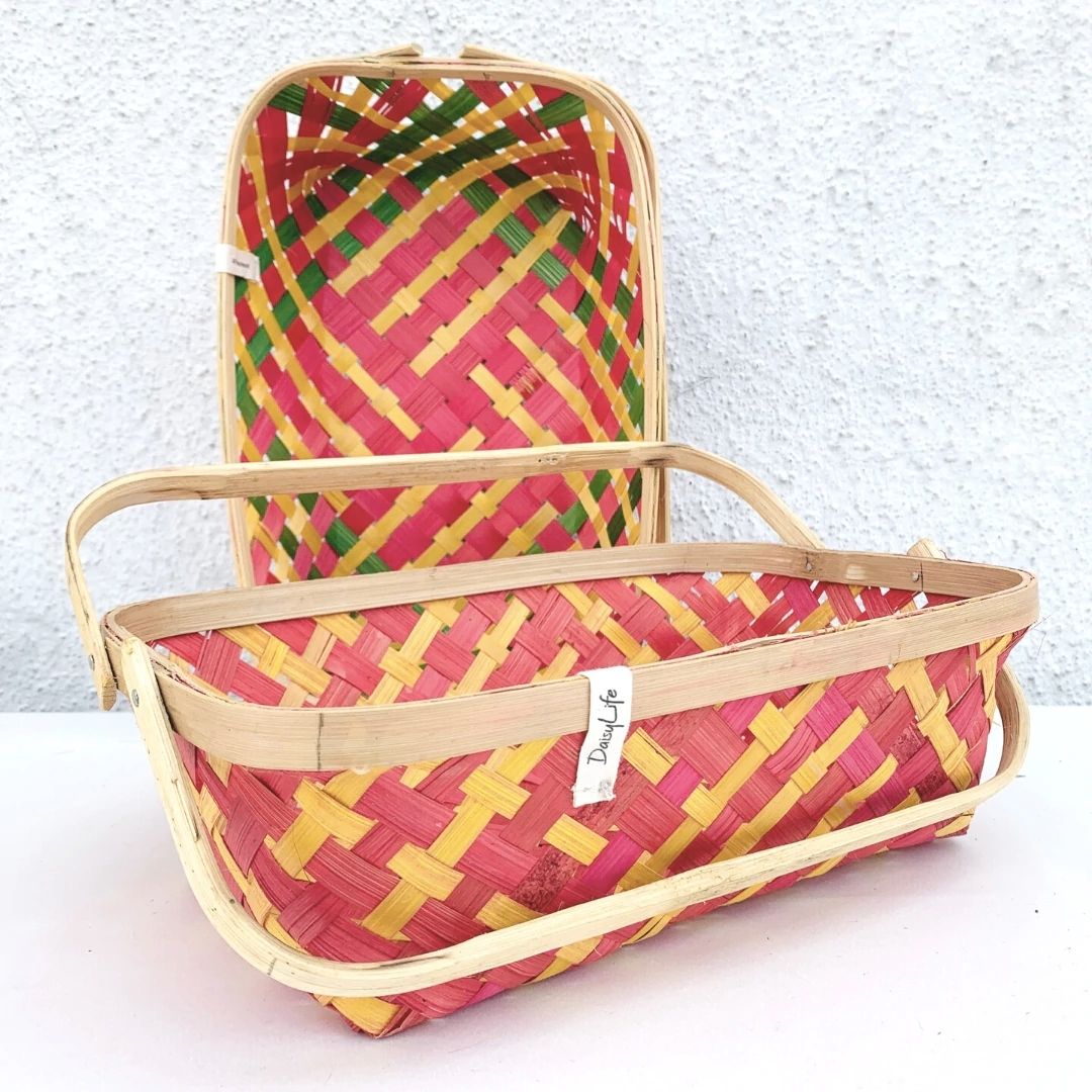 Multicolour natural Caddy Long Tub Bamboo Basket