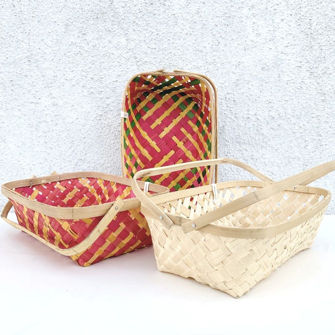 Multicolour natural Caddy Long Tub Bamboo Basket