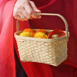 DaisyLife natural bamboo festive floral basket with handle