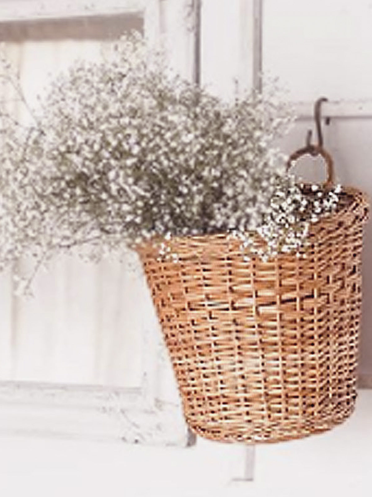 Dry flowers inside Round Hanging Wicker Planter