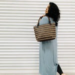 DAISYLIFE Natural and Eco-friendly Fashion 'Linear' coconut tote bag Brown Colour, casual, office use on model