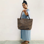DAISYLIFE Natural and Eco-friendly Fashion 'Linear' coconut tote bag Brown Colour, casual, office use on model