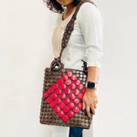 DAISYLIFE Natural and Eco-friendly Fashion Wristlet Purse/Bag - Red and Brown color, casual on model