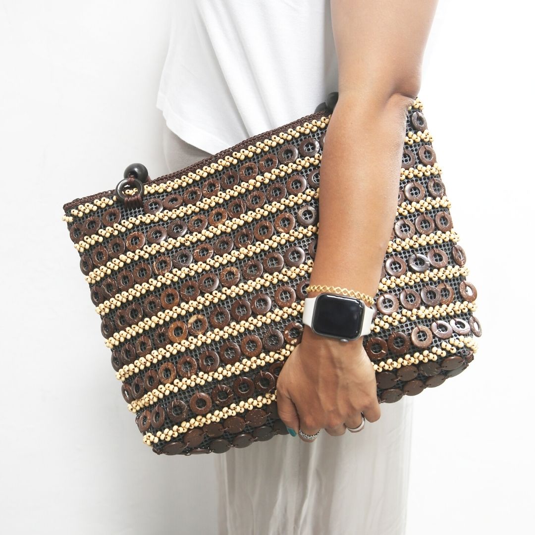 DAISYLIFE Natural and Eco-friendly Fashion 'Linear' coconut tote bag Brown Colour, casual, office use