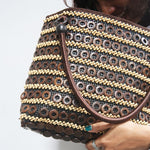 Closeup of DAISYLIFE Natural and Eco-friendly Fashion 'Linear' coconut tote bag Brown Colour, casual, office use