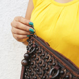 Closeup of DaisyLife coconut bags as natural fashion. A beautiful accessory to add to your outfit.