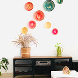 Natural handmade bamboo wall baskets set, this set includes six different sizes of wall baskets, with natural, green, pink colours for living room décor