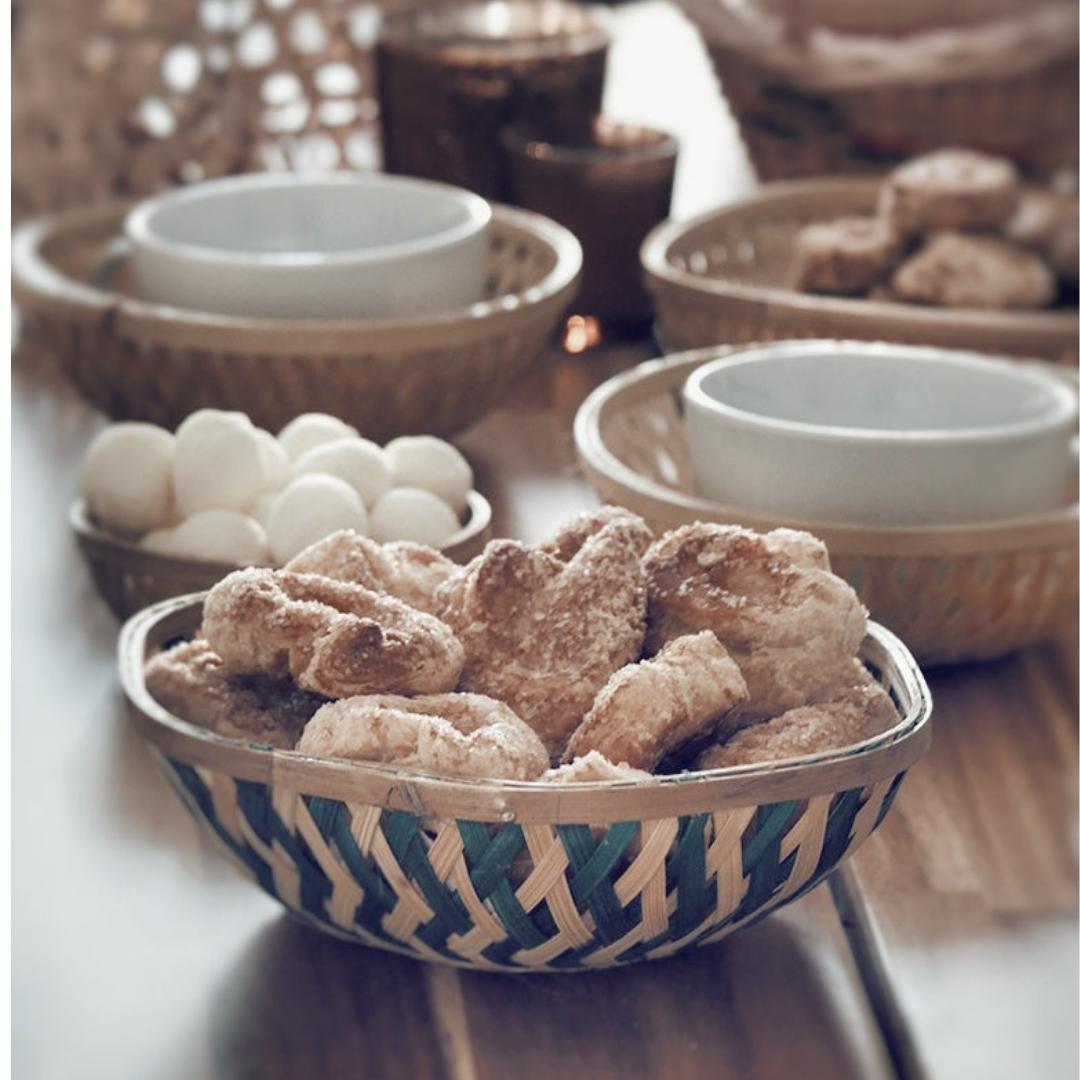 Cookies inside Hexa Bamboo Basket Natural, simple bamboo multi-purpose baskets