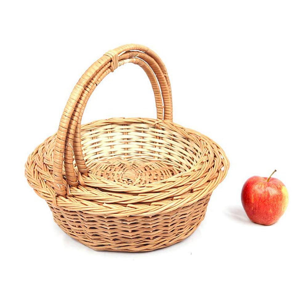 DaisyLife natural wicker round basket with handle with apple in corner