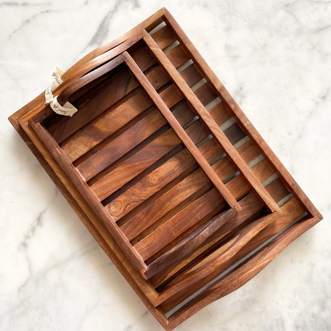 3 Natural Wooden antique tray