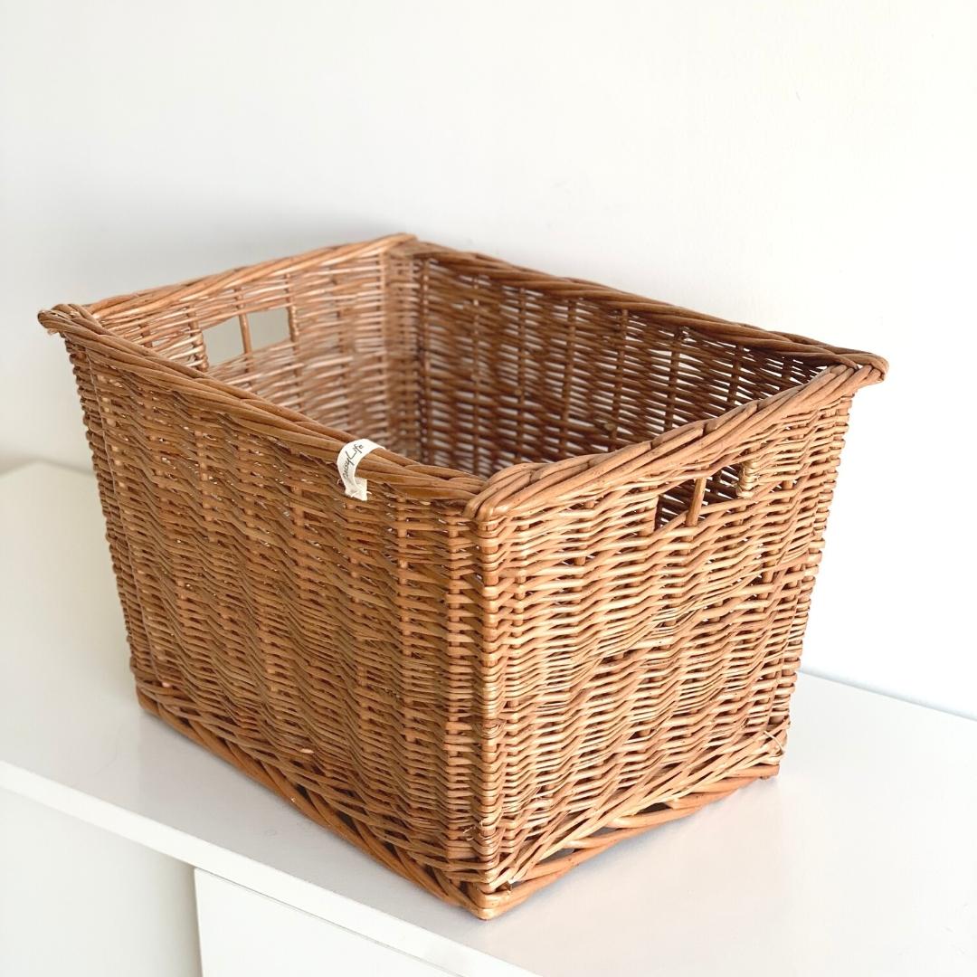 Super strong, functional and rectangular box storage wicker basket with side grooves for easy carry