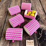 Gold wrapped chocolate inside Set of 6 round pink gift box