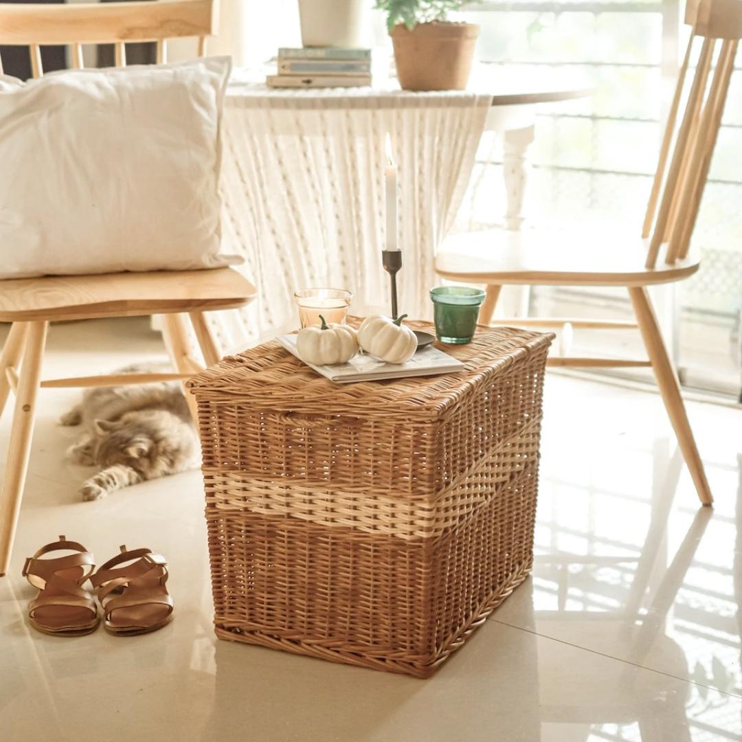 Close up of Wicker Box- Laundry Basket