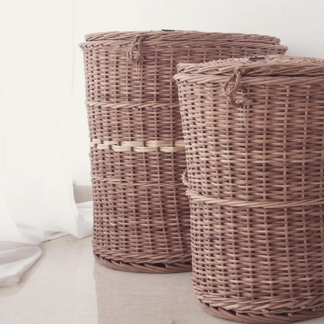 Wicker Round Laundry Basket Set