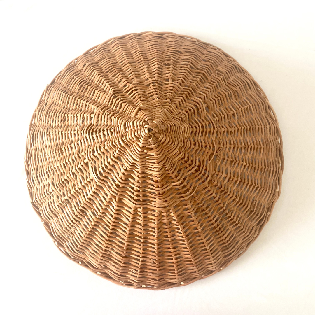 top view of Natural, simple wicker handwoven lampshade 