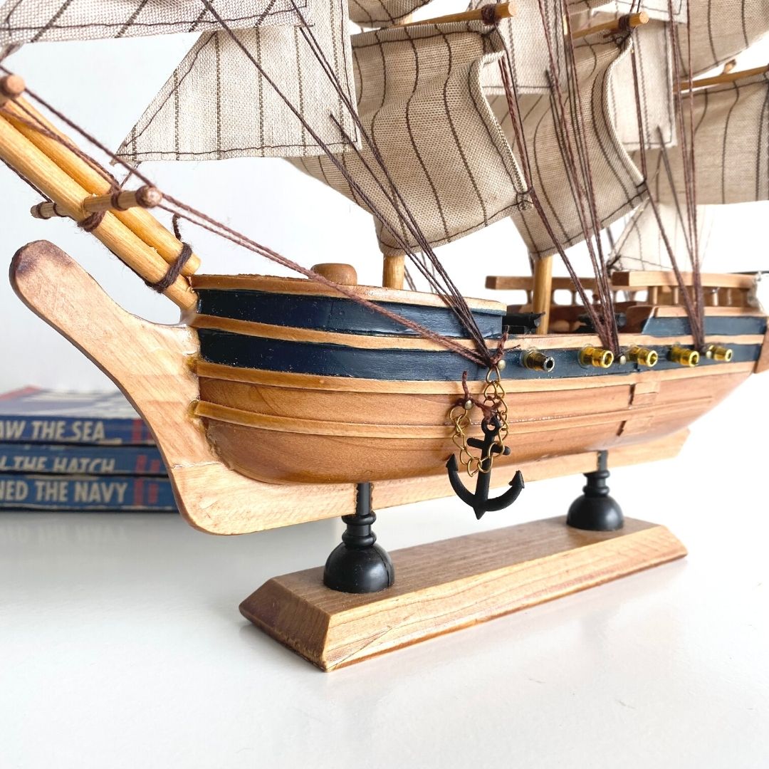 Close up of DaisyLife Wooden ship in white background