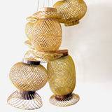 Finely woven natural bamboo lampshades.