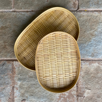 Flat bamboo tray basket in set of 3