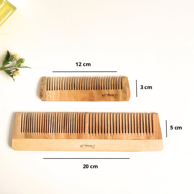 DaisyLIfe Big and Small combo wooden neem comb size guide