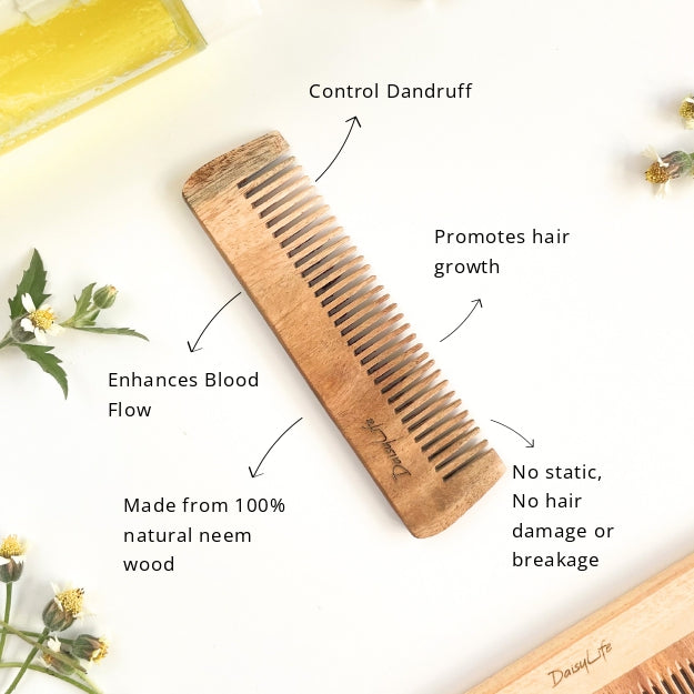 DaisyLIfe Big and Small combo wooden neem comb features