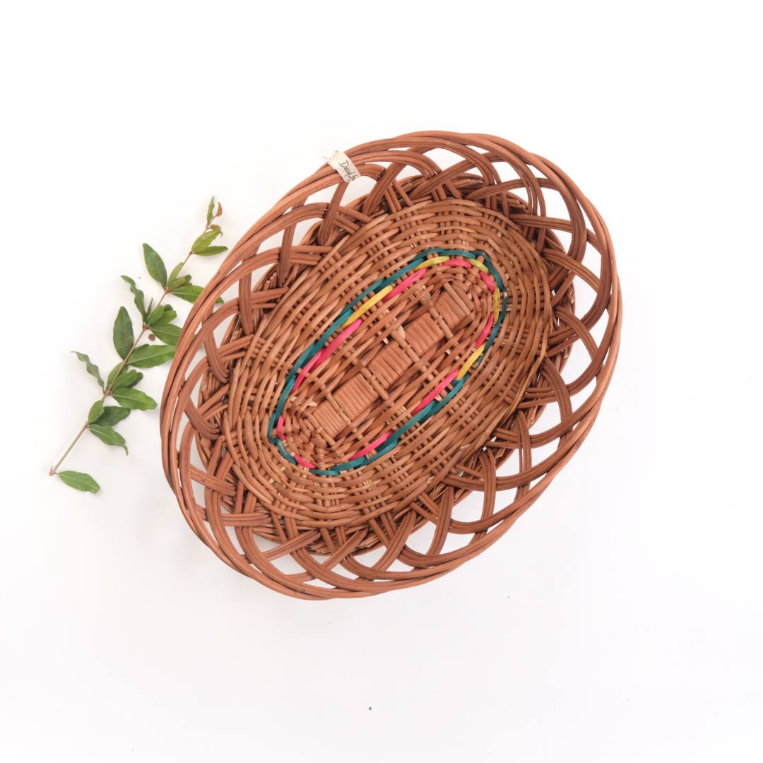 Oval Ring Wicker Basket with fruits.