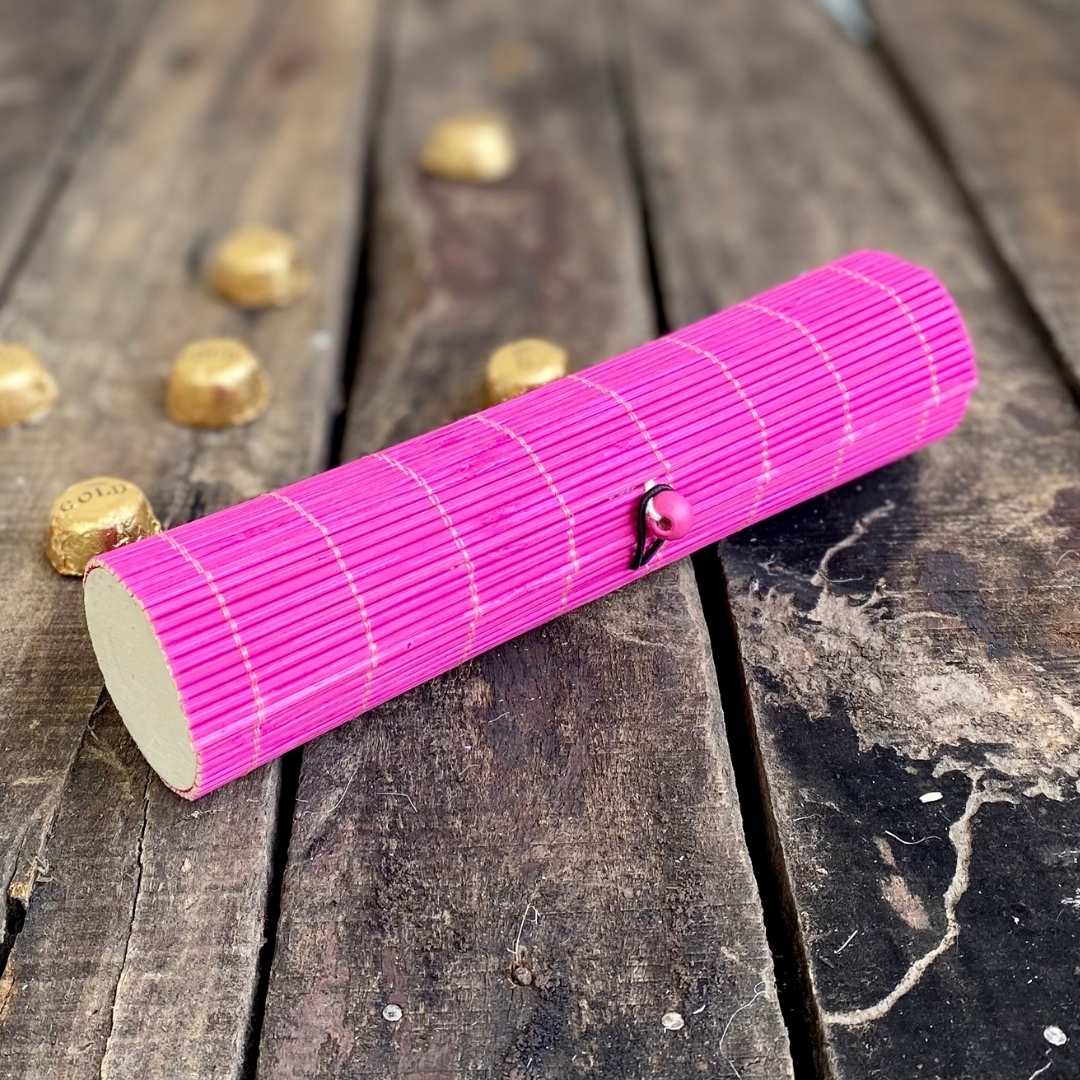 Gift Bamboo Boxes a long round shape in bright pink.