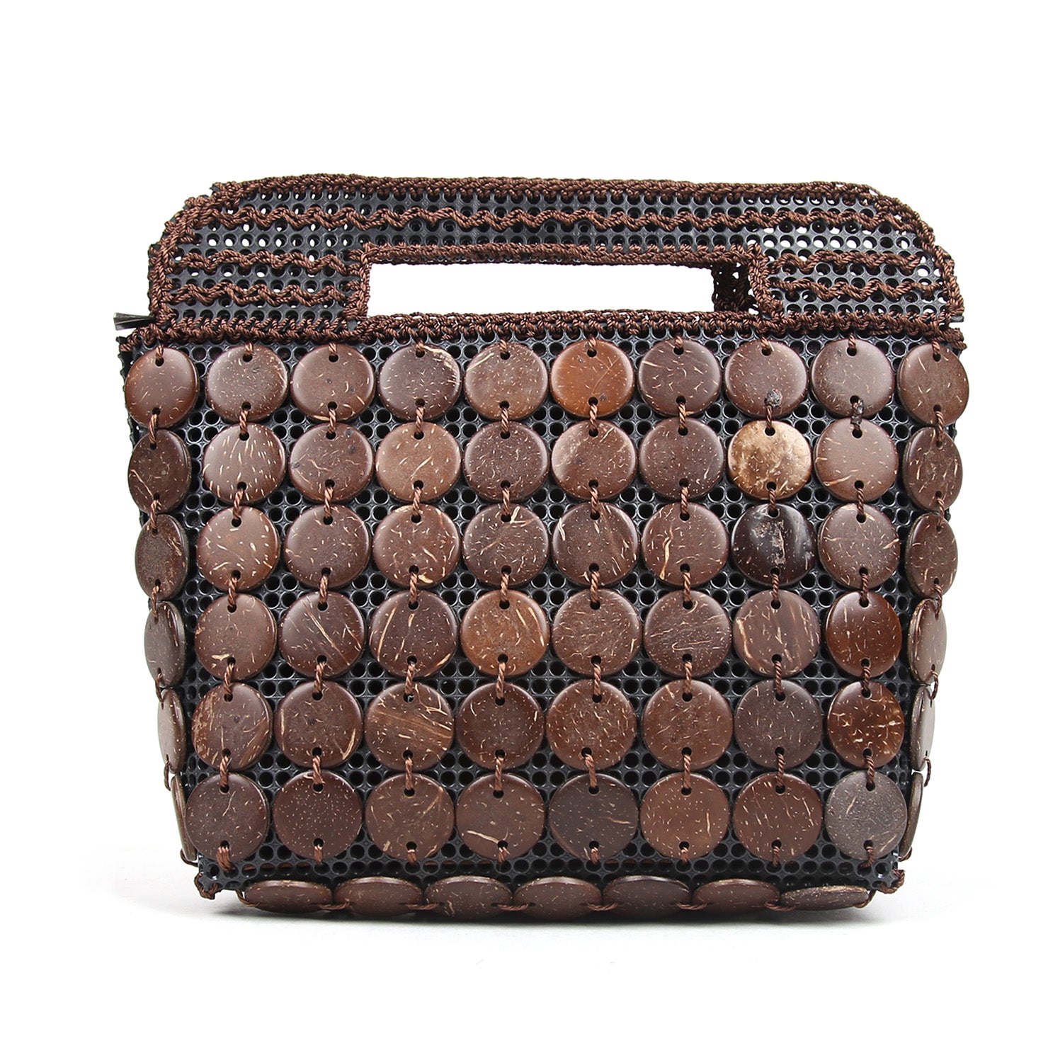 DAISYLIFE Natural and Eco-Friendly Coconut Shell Handbag/Purse/Clutch with Pompoms 