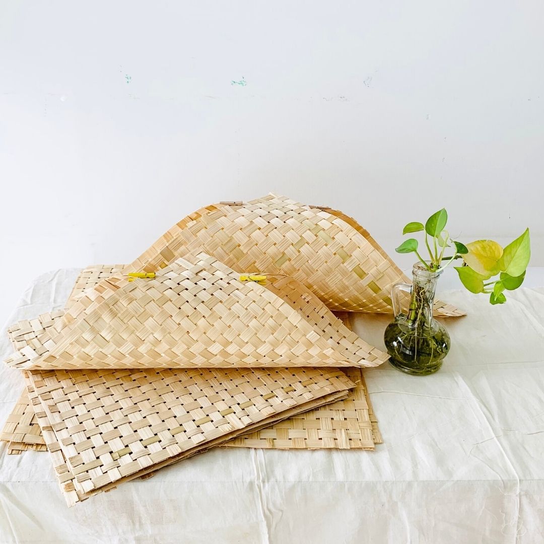 Square Bamboo Lightweight, skilfully handwoven natural bamboo Mesh Mat for DIYs and decor