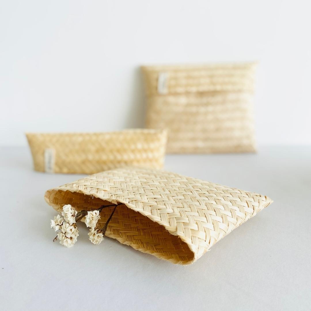 Close up Natural, handmade Bamboo Gift Bag for beautiful and thoughtful gifting.