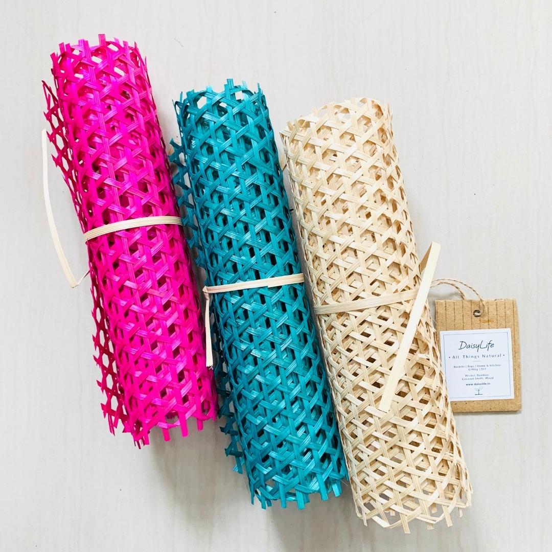 Colourful, lightweight, finely handwoven natural bamboo sheet in 3 colours