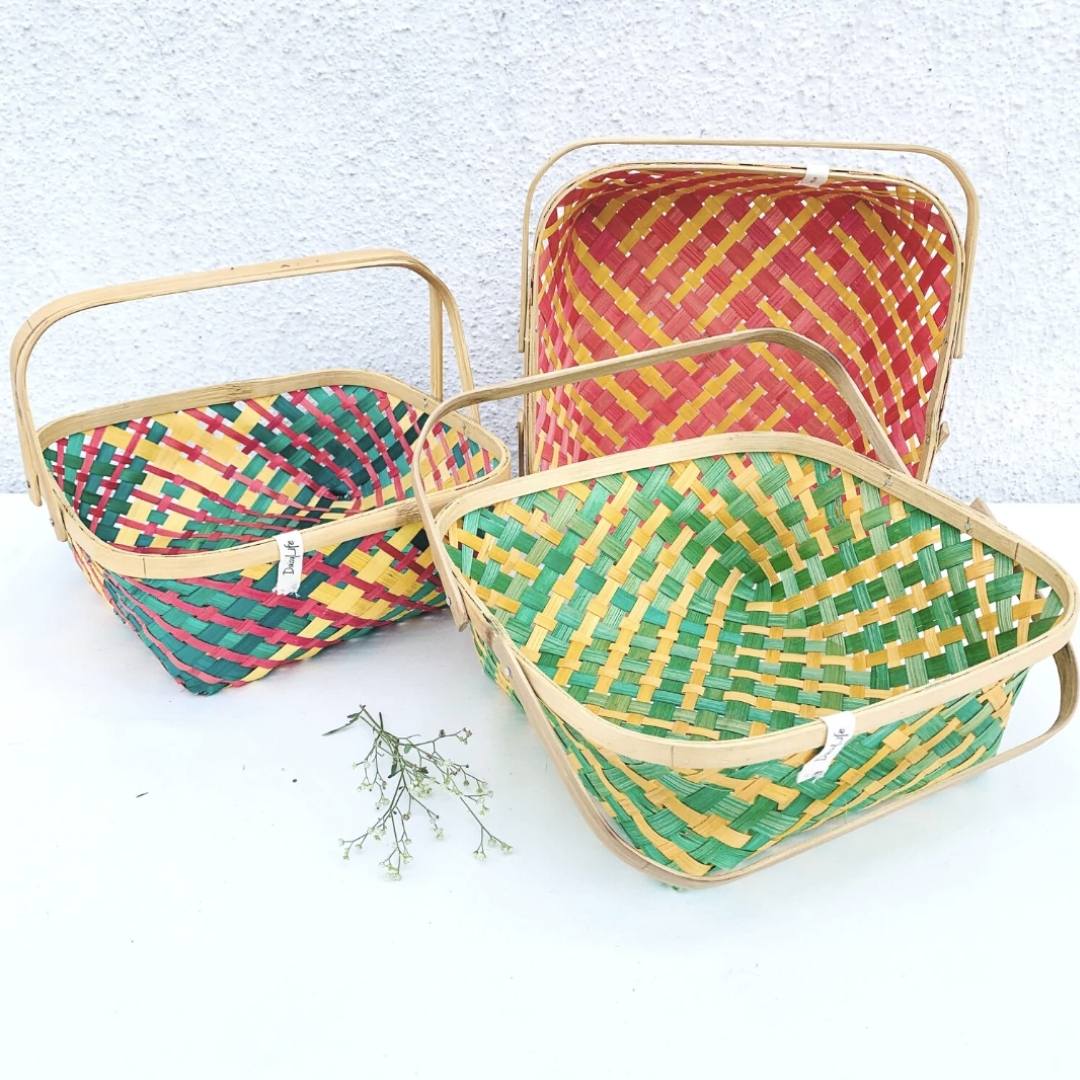 Multicolour Natural Bamboo Square Caddy.