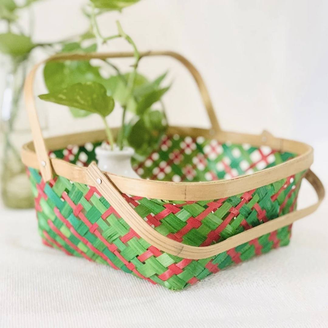 Multicolour Natural Bamboo Square Caddy with money plant inside