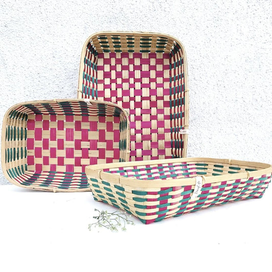 Bamboo Tray Gift Basket, Set of 3