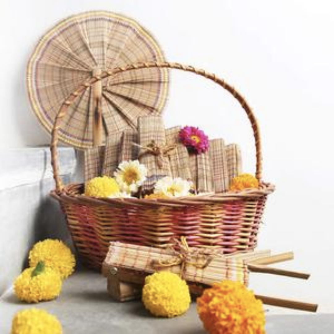 Bamboo Hand Fan in wedding basket
