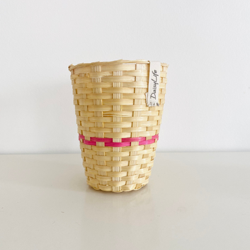 Natural bamboo cup with pink strip
