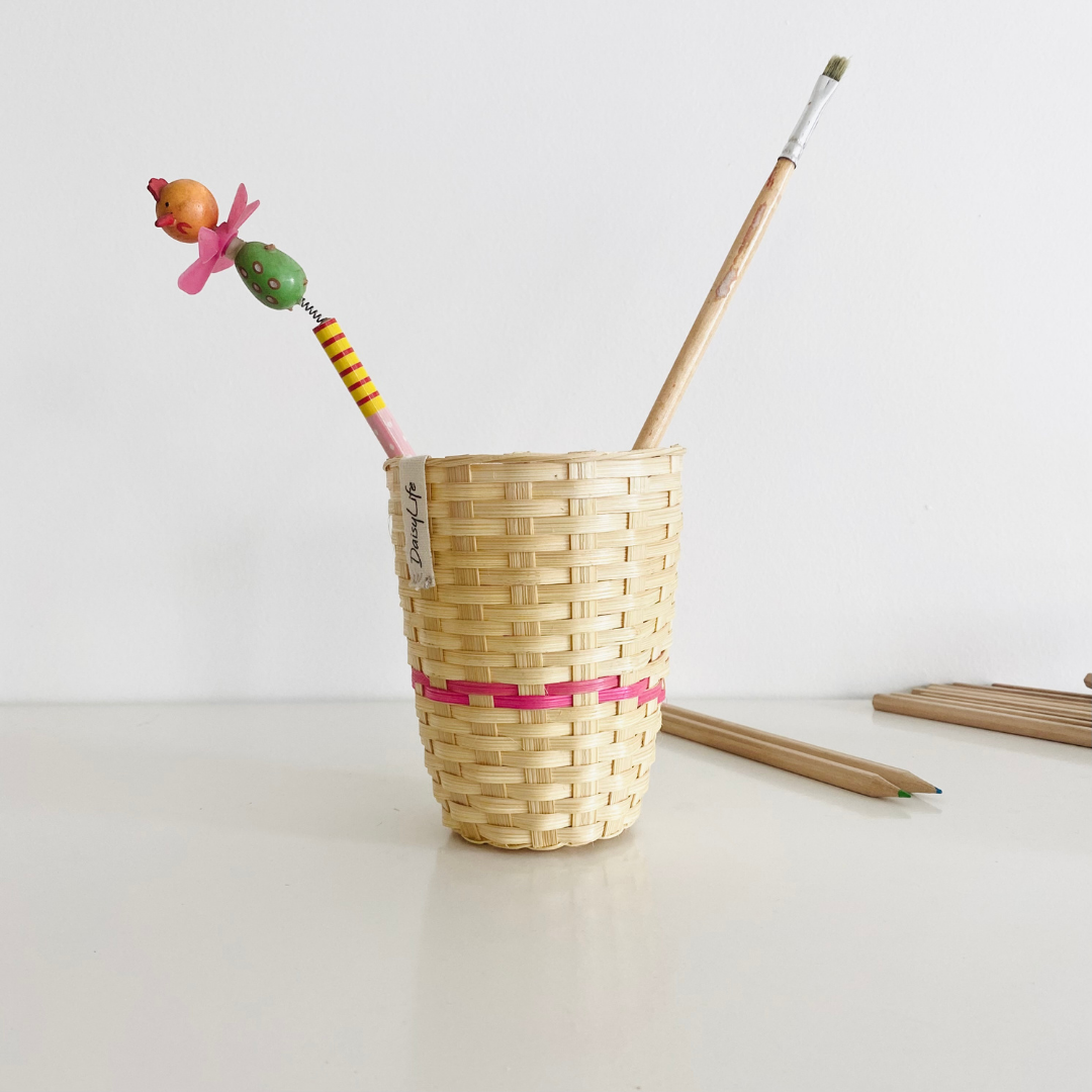 Natural bamboo cup with pink strip