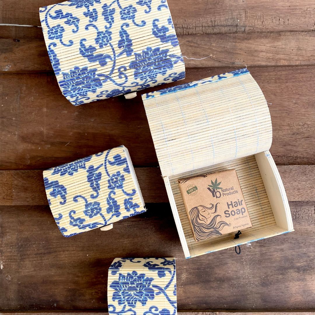 Blue floral gift boxes in set of 4 with soap inside