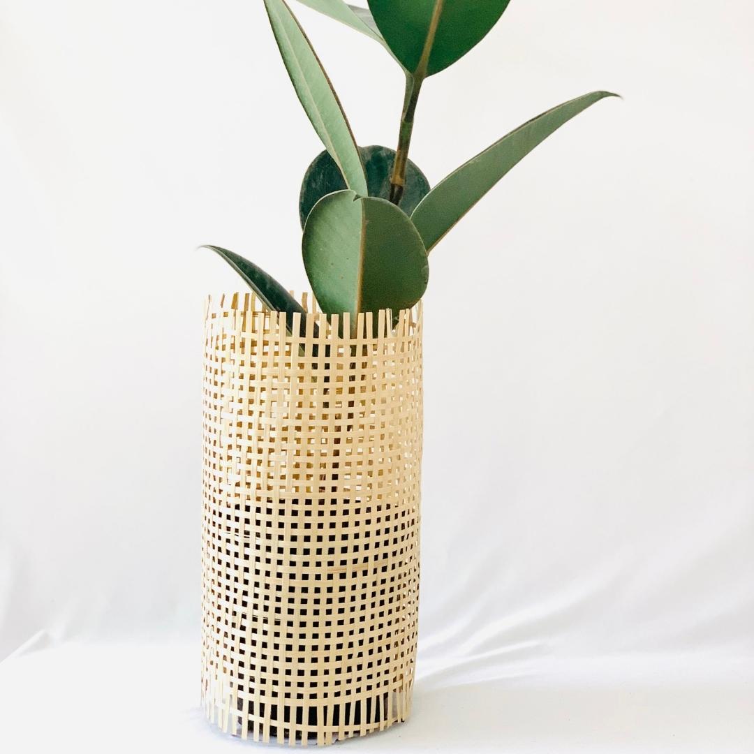 DIY Planter with checks pattern in lightweight, finely handwoven natural bamboo sheet.
